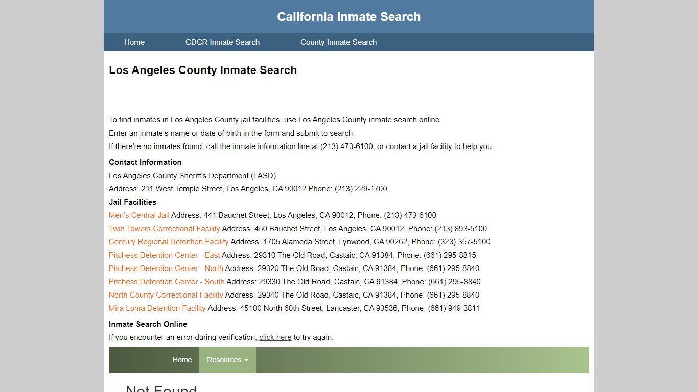 Los Angeles County Inmate Search